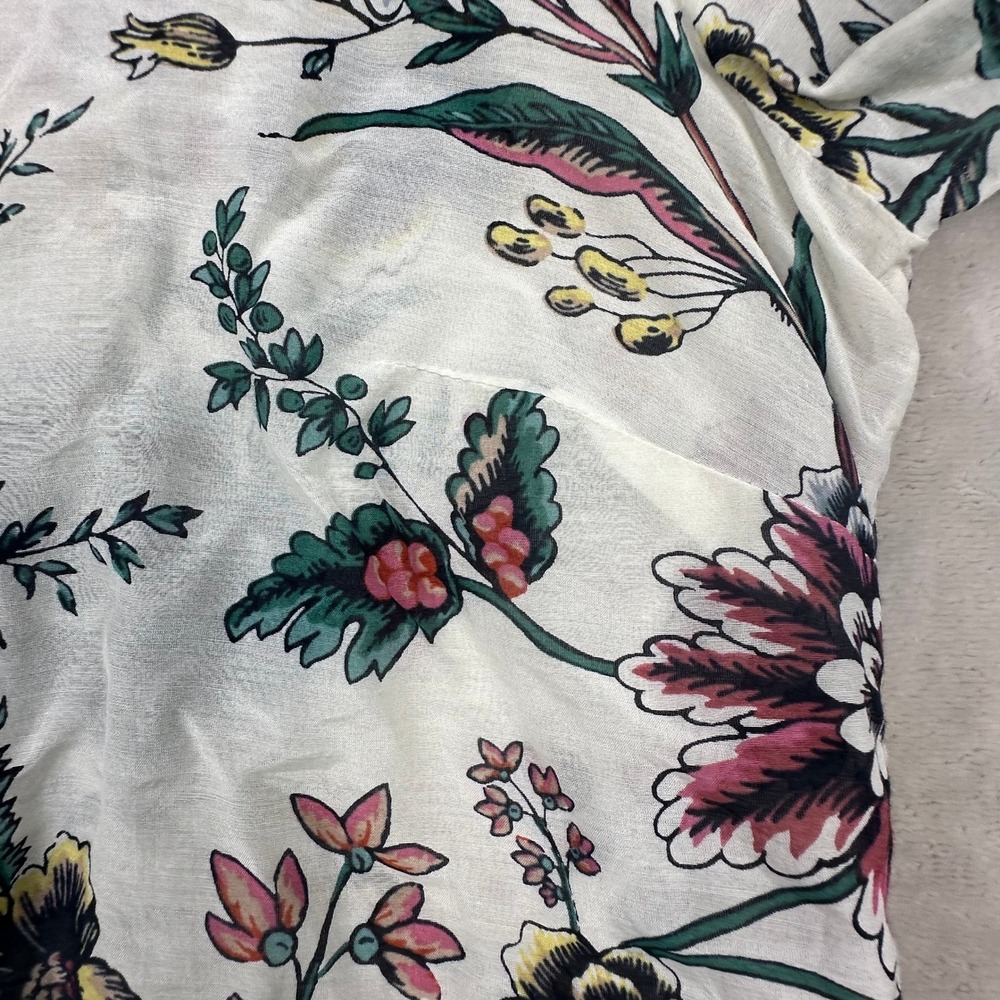 LOFT Womens White Floral Silk Cotton Blend‎ Button Down Shirt Long Sleeve Size M - Picture 10 of 15